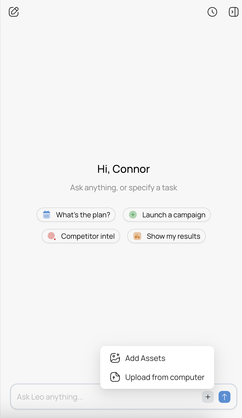 Upload menu in Leo chat