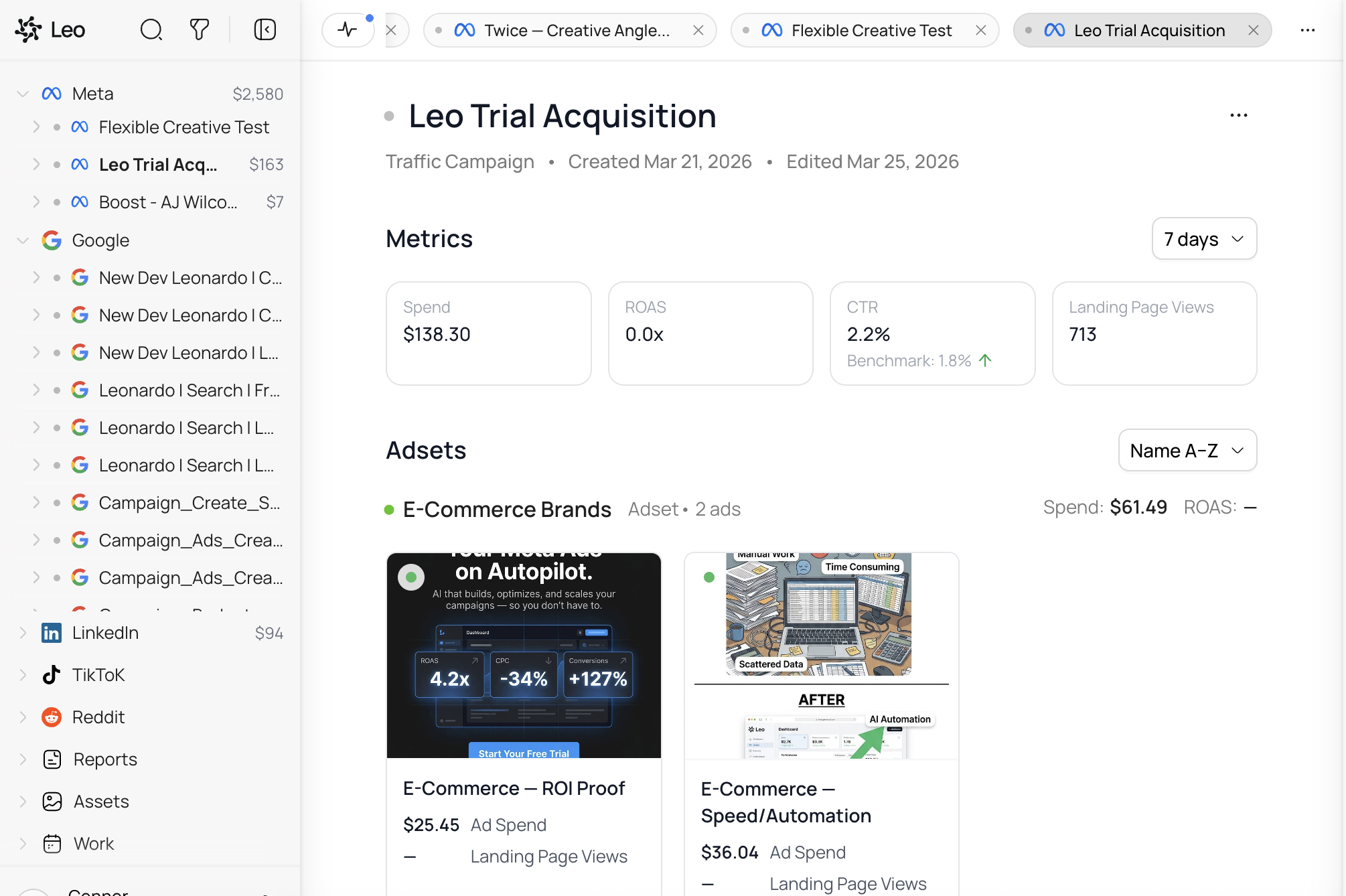 Sidebar with campaigns and detail view