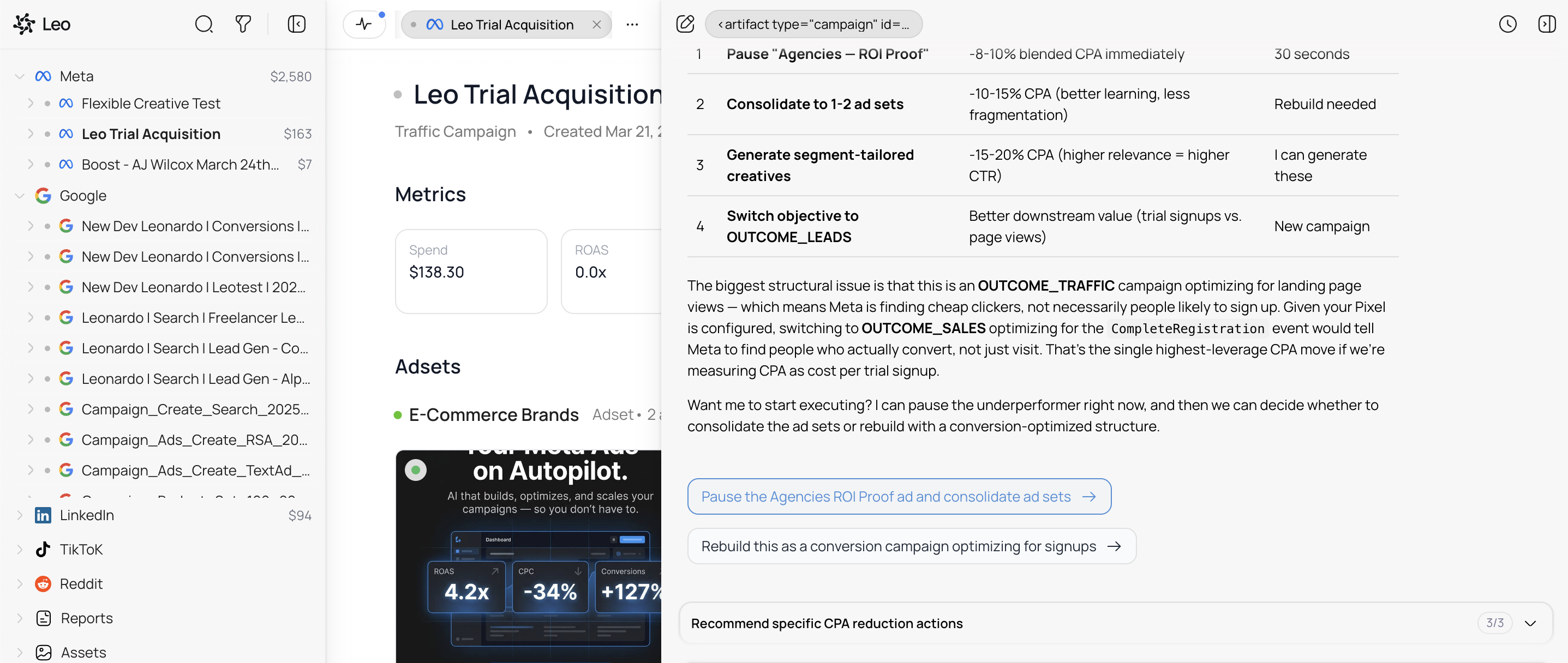 Leo proposing optimization actions
