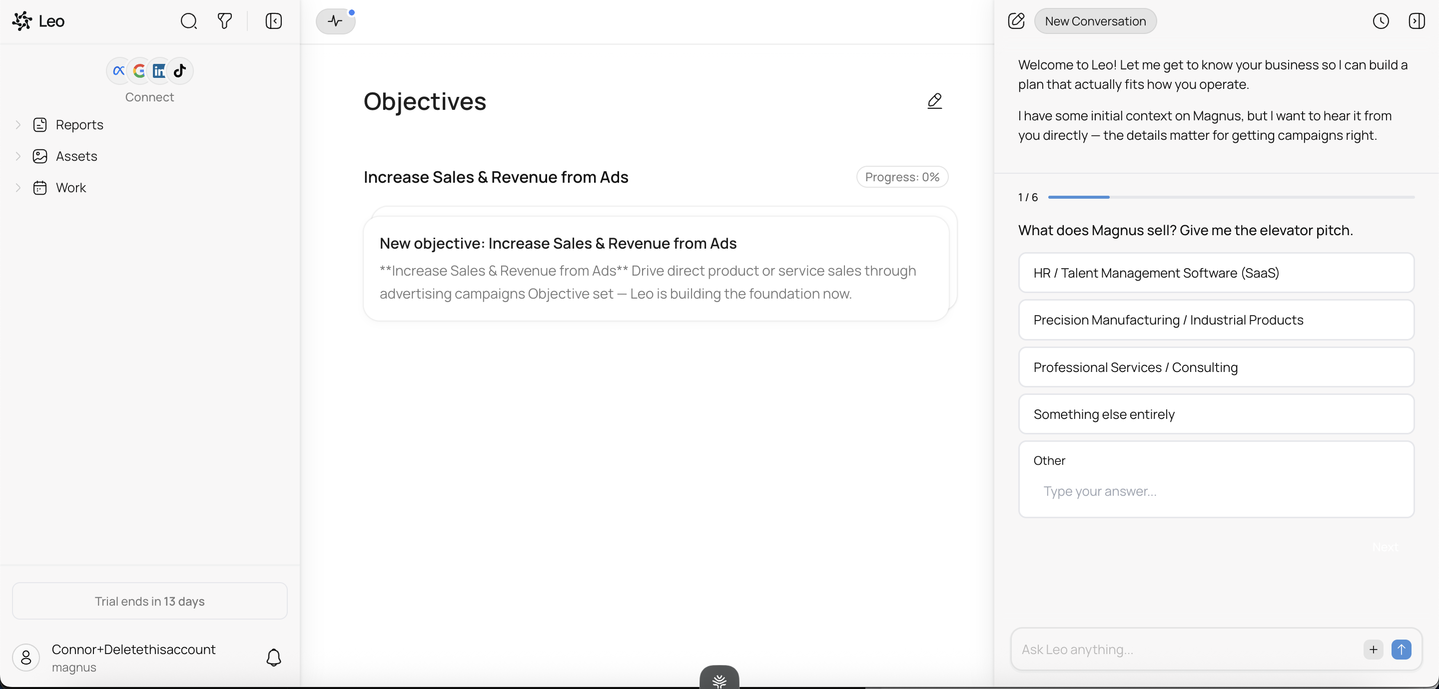 Leo objectives and chat