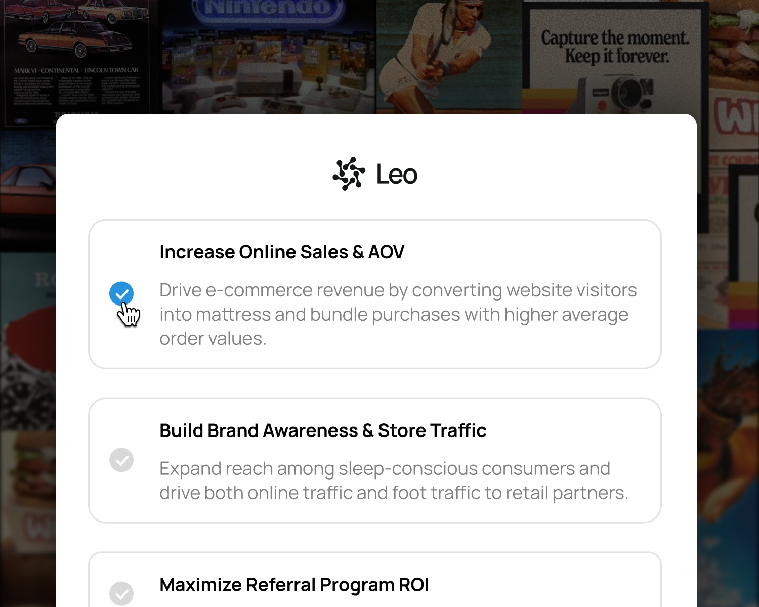 Pick objectives screen